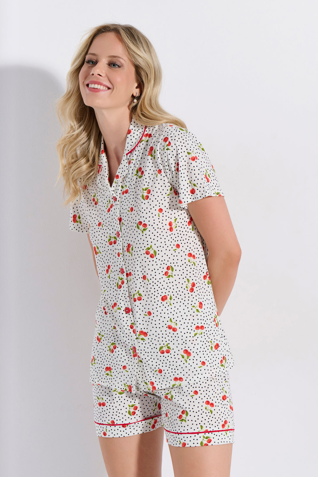 Πιτζάμα Κουμπωτή Σορτς Κερασια (8218)