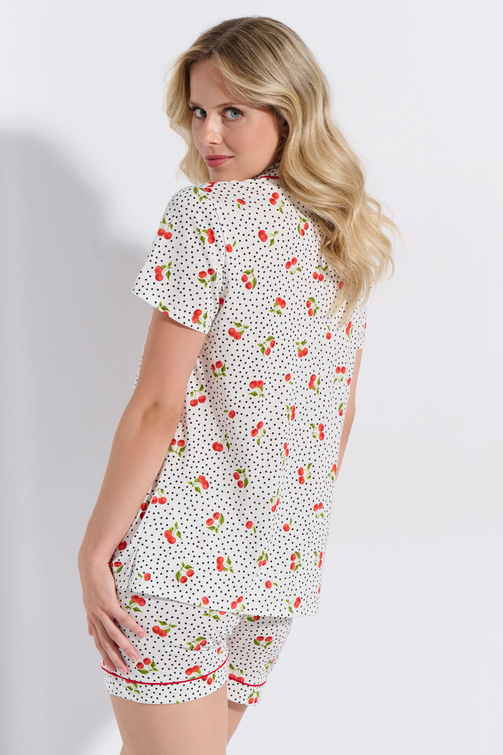 Πιτζάμα Κουμπωτή Σορτς Κερασια (8218)