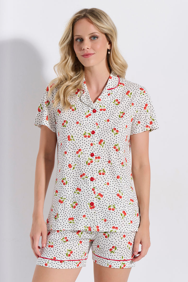 Πιτζάμα Κουμπωτή Σορτς Κερασια (8218)