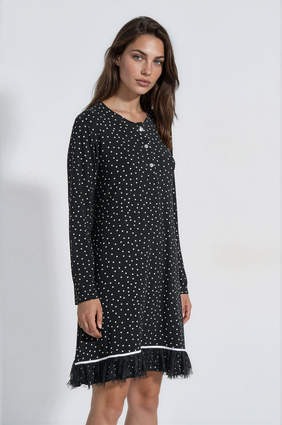 Nightgown Polka Dot Button Placket (8312)