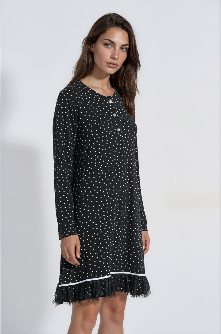 Nightgown Polka Dot Button Placket (8312)