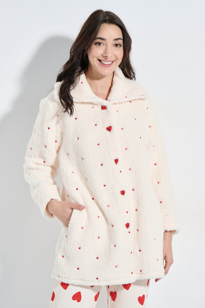 Ρόμπα Κουμπωτή Fleece Καρδιές (8360)