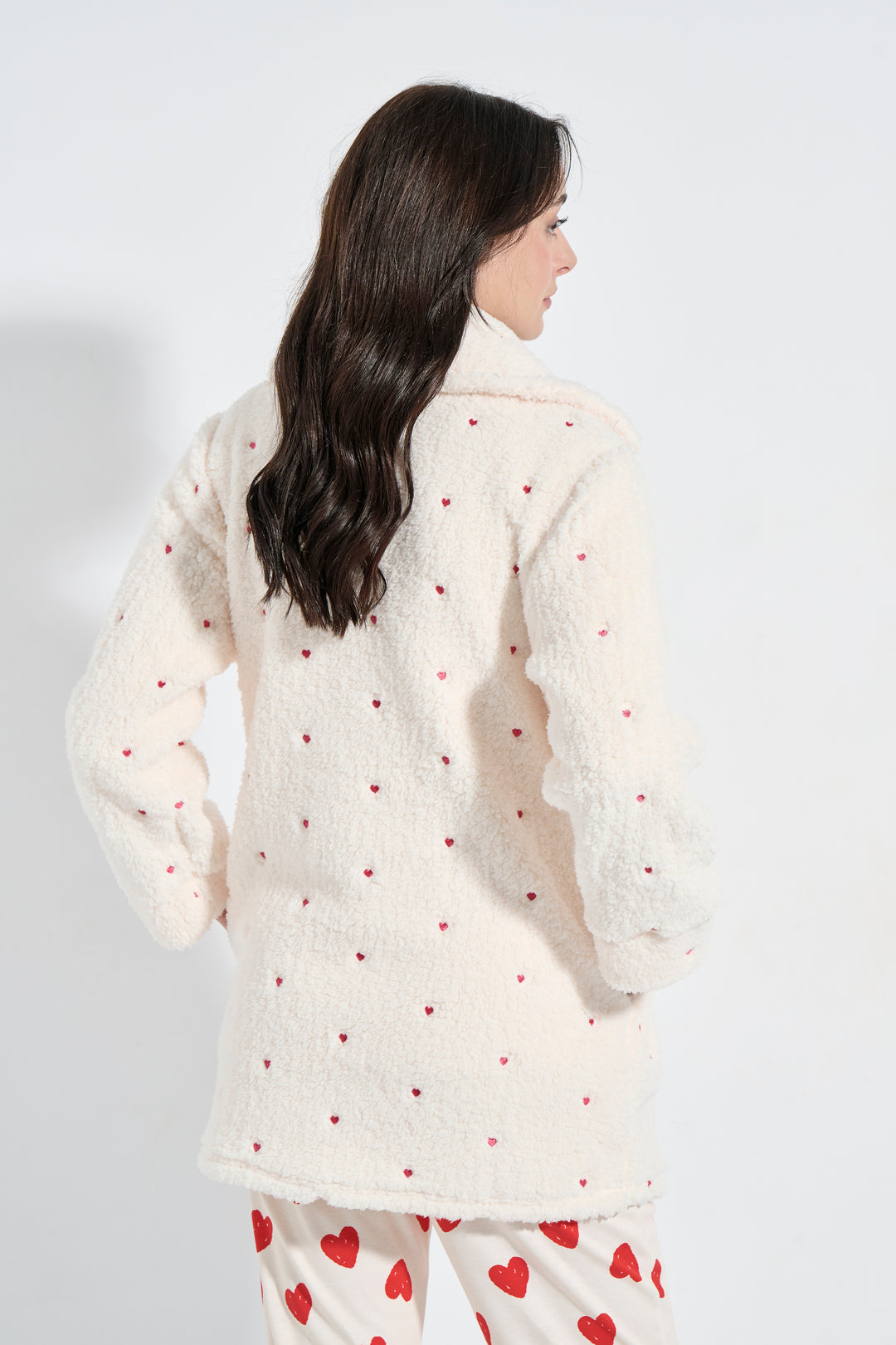 Ρόμπα Κουμπωτή Fleece Καρδιές (8360)