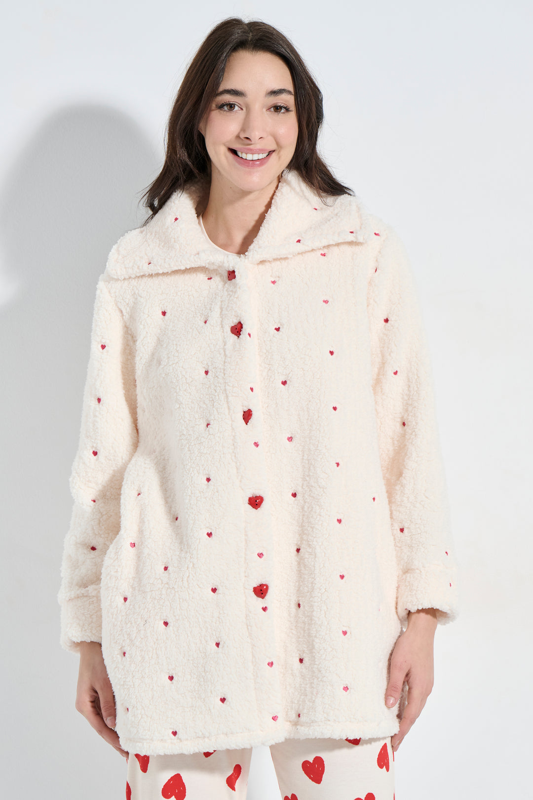 Ρόμπα Κουμπωτή Fleece Καρδιές (8360)