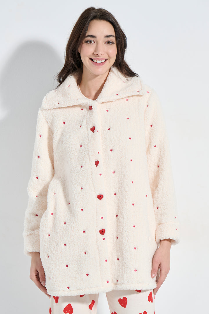 Ρόμπα Κουμπωτή Fleece Καρδιές (8360)