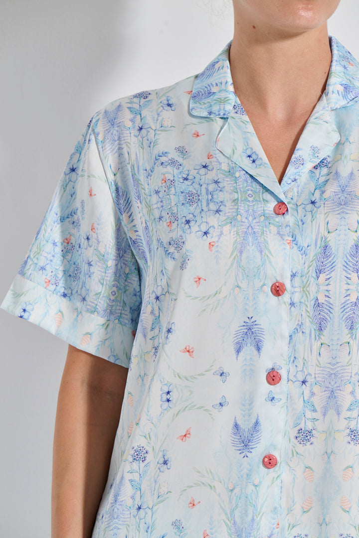 Πυζάμα Κουμπωτή Σορτς Σατέν Butterfly (8404) - Sky Blue