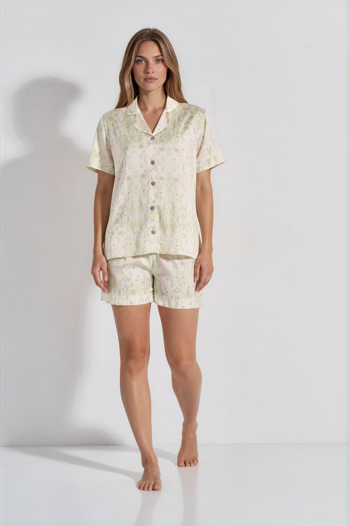 Πυζάμα Κουμπωτή Σορτς Σατέν Butterfly (8404) - Salmon