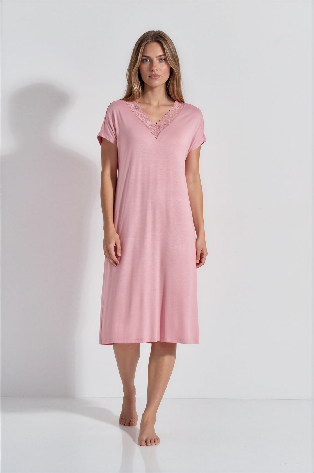 Νυχτικό Midi Ζαπονέ Δαντέλλα (8427) - Dusty Pink
