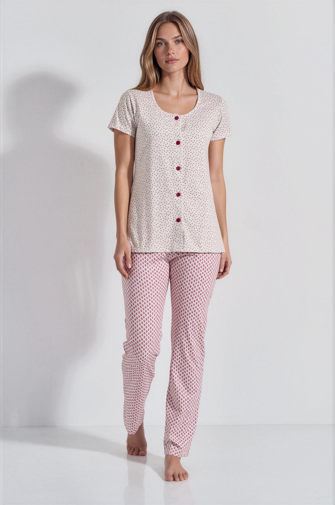 Πυζάμα Κουμπωτή Παντελόνι Polka Dot (8447)