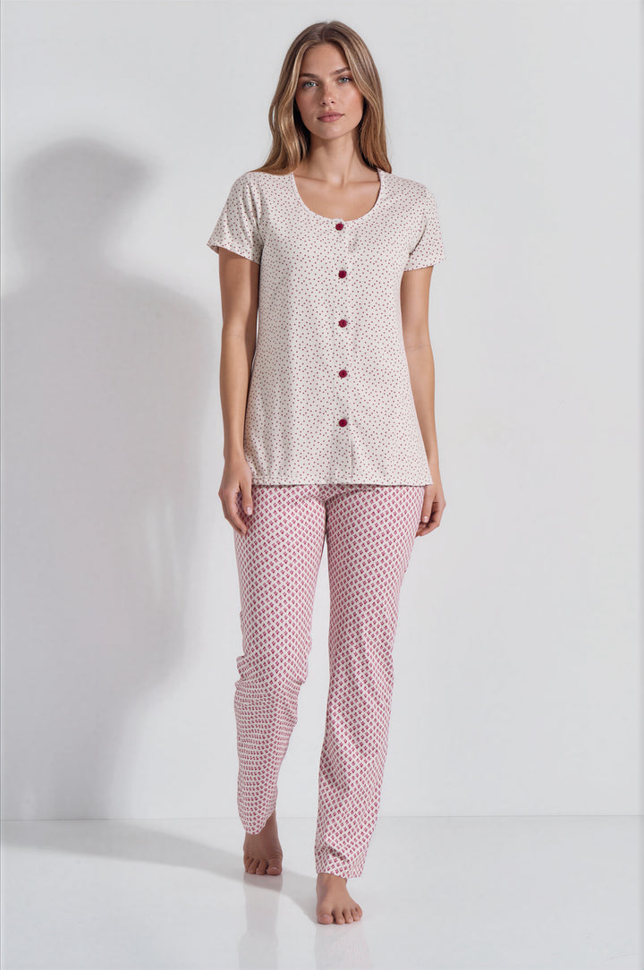 Πυζάμα Κουμπωτή Παντελόνι Polka Dot (8447)