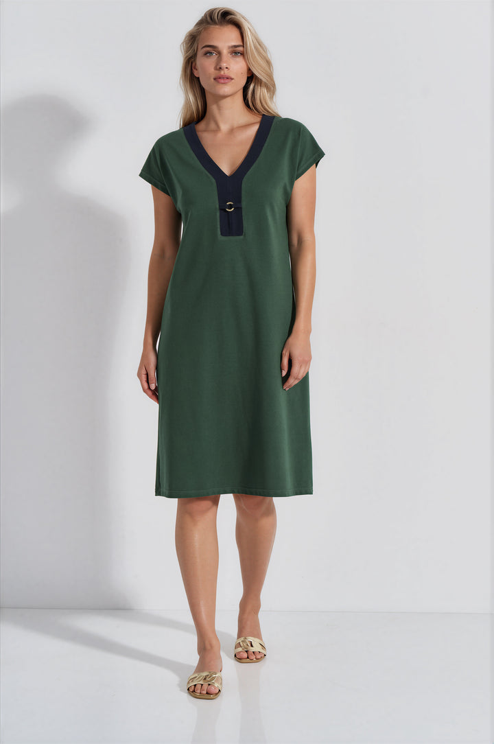 Φόρεμα Pique Ζαπονέ Αξεσουαρ (8467) - Green-Blue