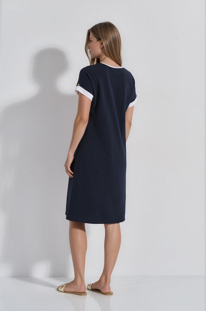 Φόρεμα Pique Ζαπονέ (8468) - Blue-Ecru