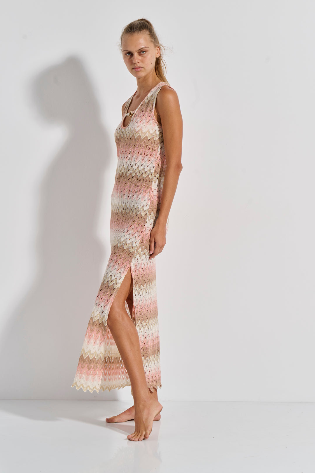 Φόρεμα Ώμος Lurex Knit Lace (8474) - Beige