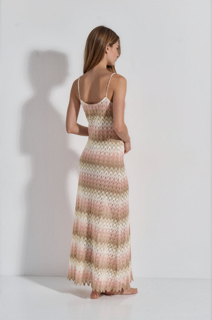 Φόρεμα Μάξι Τιράντα Lurex Knit Lace (8475) - Beige