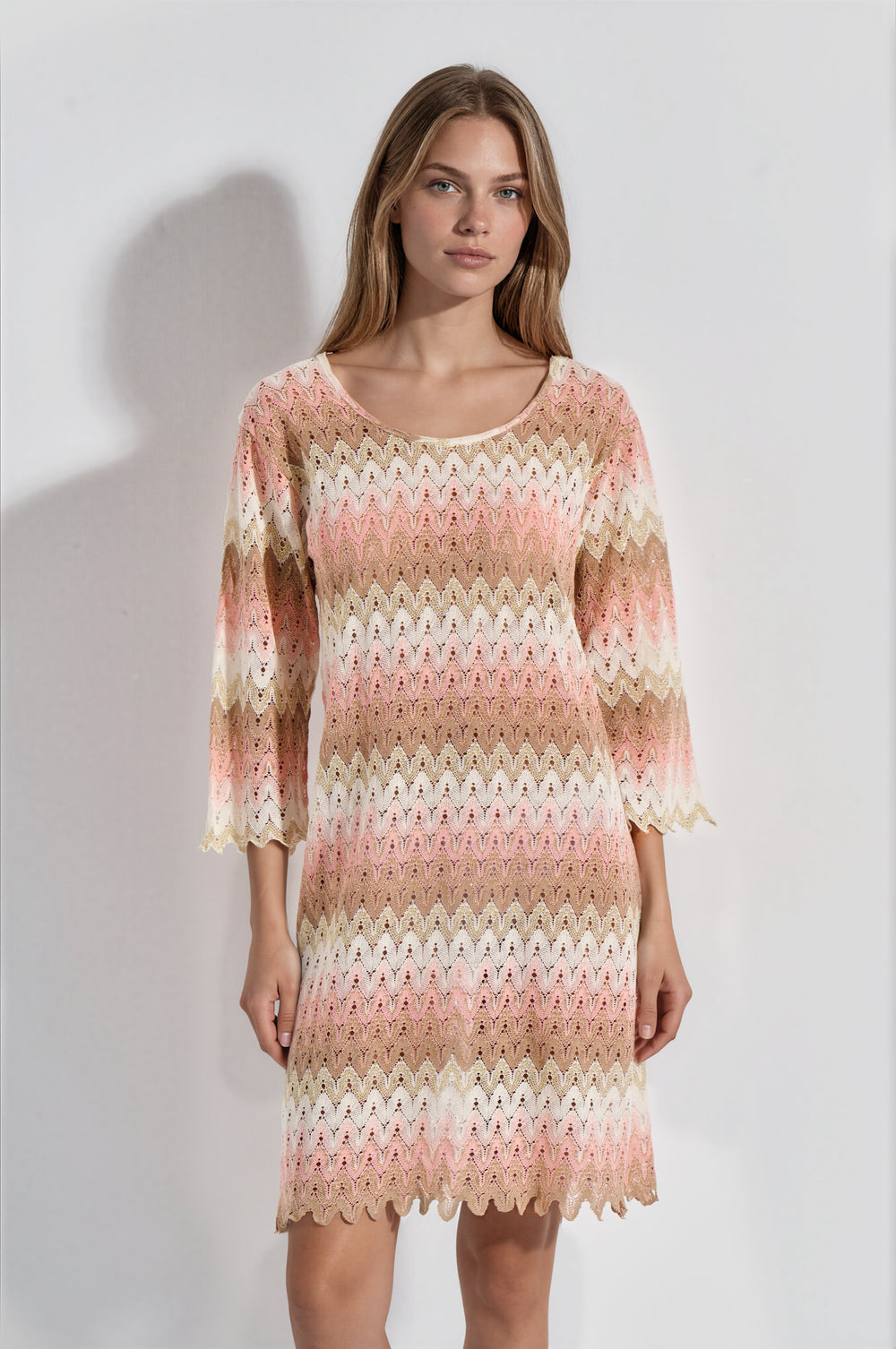 Φόρεμα Μανίκι Lurex Knit Lace (8476) - Beige