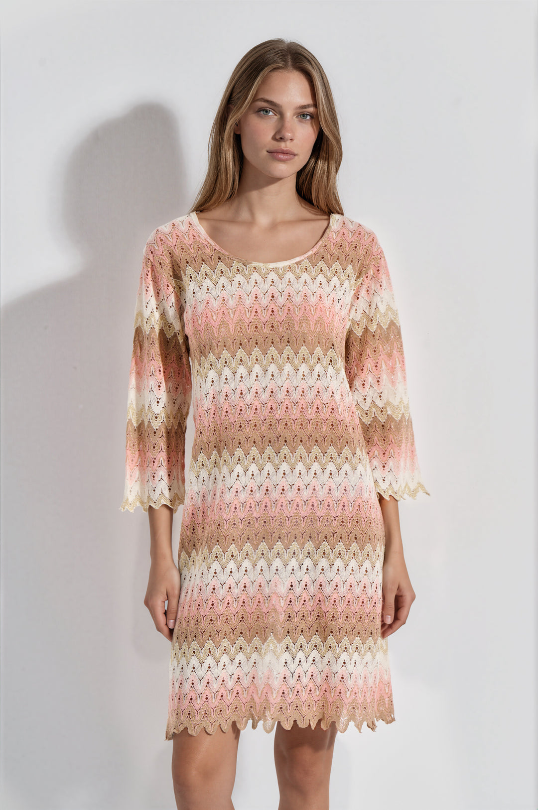 Φόρεμα Μανίκι Lurex Knit Lace (8476) - Beige