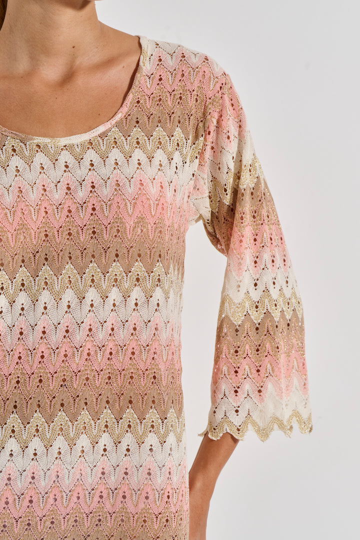 Φόρεμα Μανίκι Lurex Knit Lace (8476) - Beige