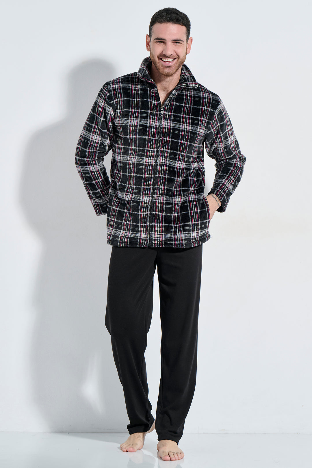 Σακάκι Φερμουάρ Fleece Καρό (Α5820)