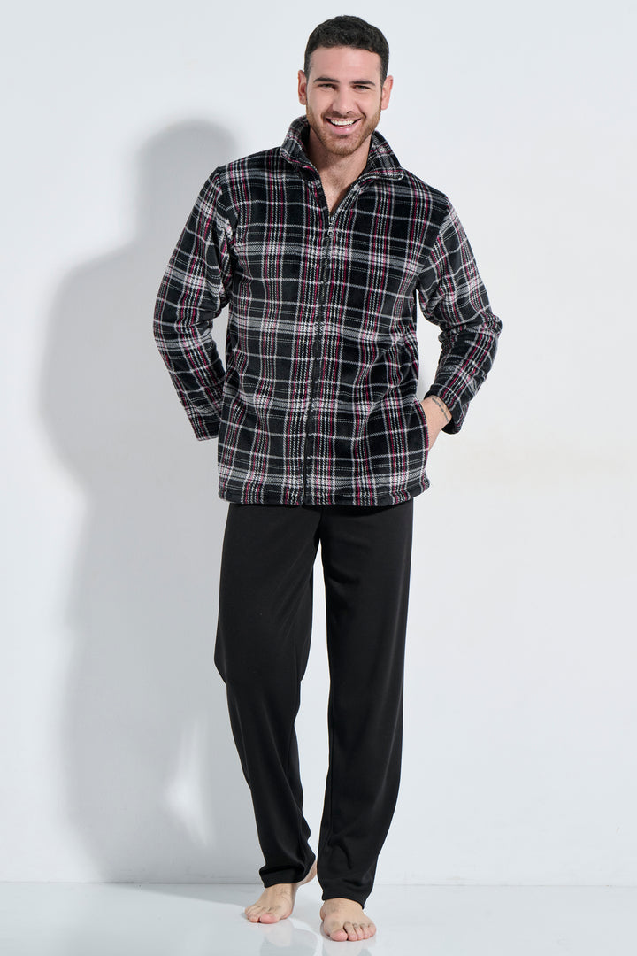 Σακάκι Φερμουάρ Fleece Καρό (Α5820)