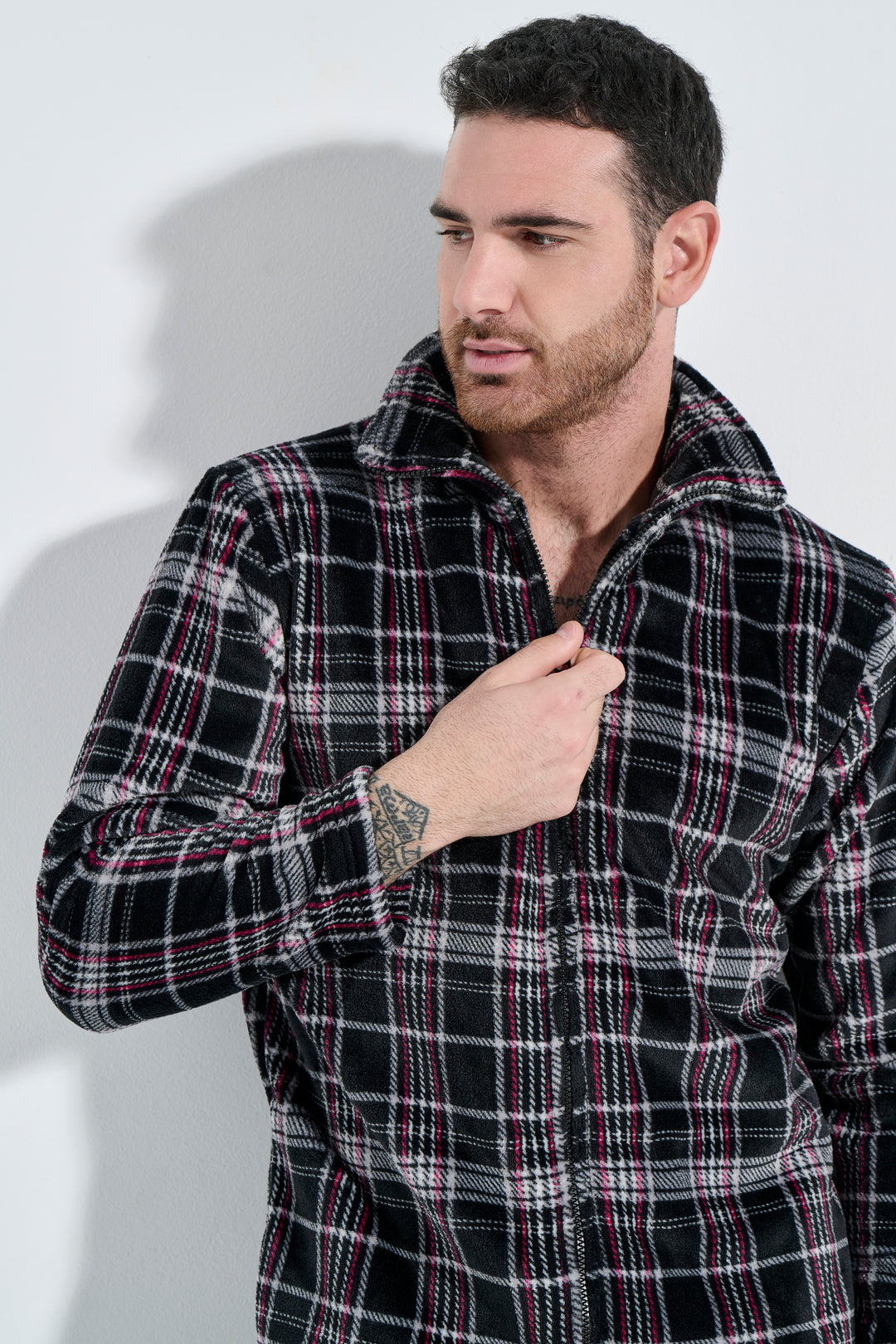 Σακάκι Φερμουάρ Fleece Καρό (Α5820)