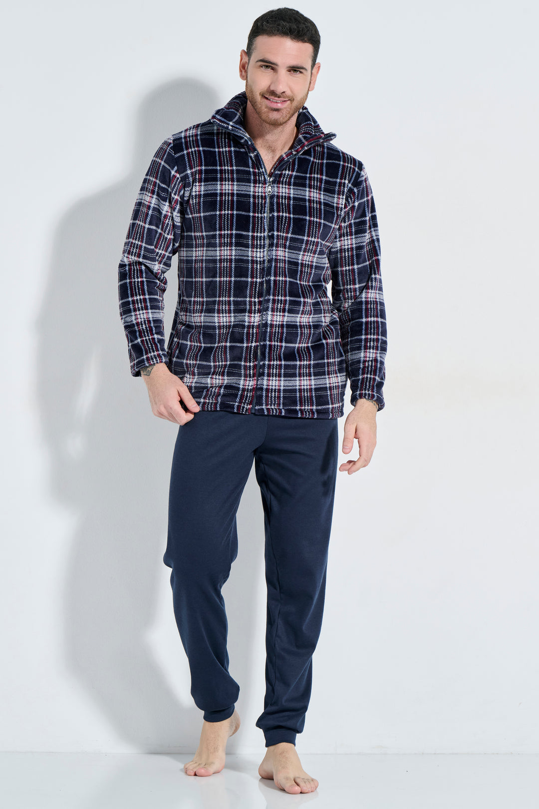 Σακάκι Φερμουάρ Fleece Καρό (Α5820)
