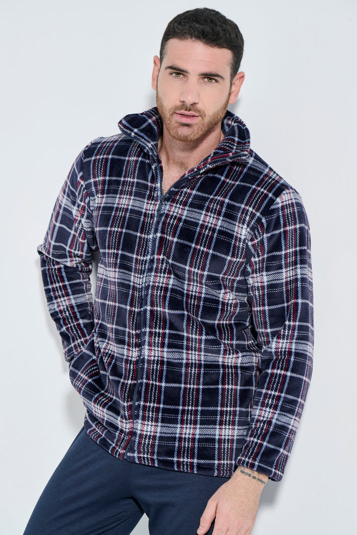 Σακάκι Φερμουάρ Fleece Καρό (Α5820)