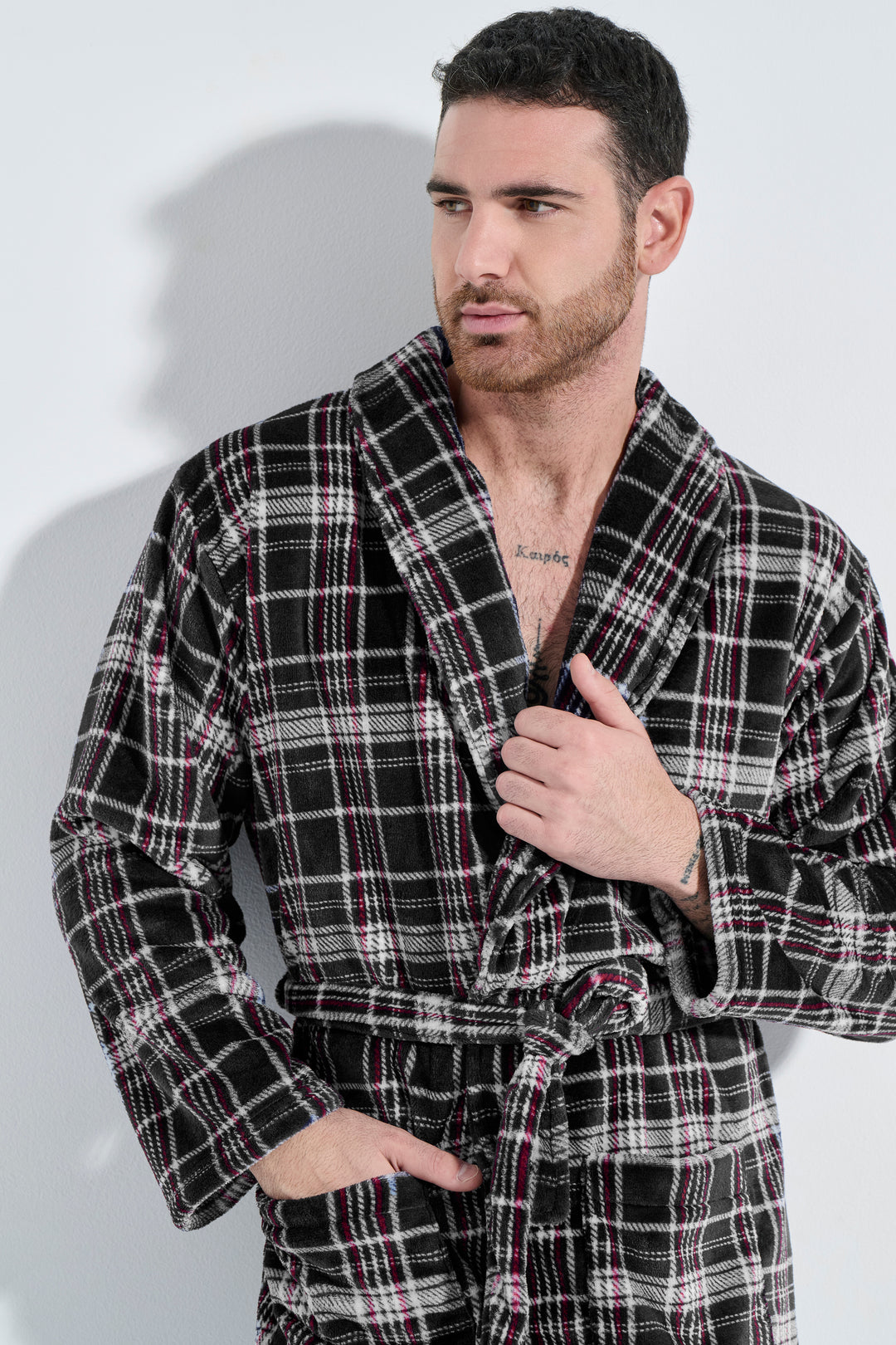 Ρόμπα Σταυρωτή Fleece Καρό (Α5821)