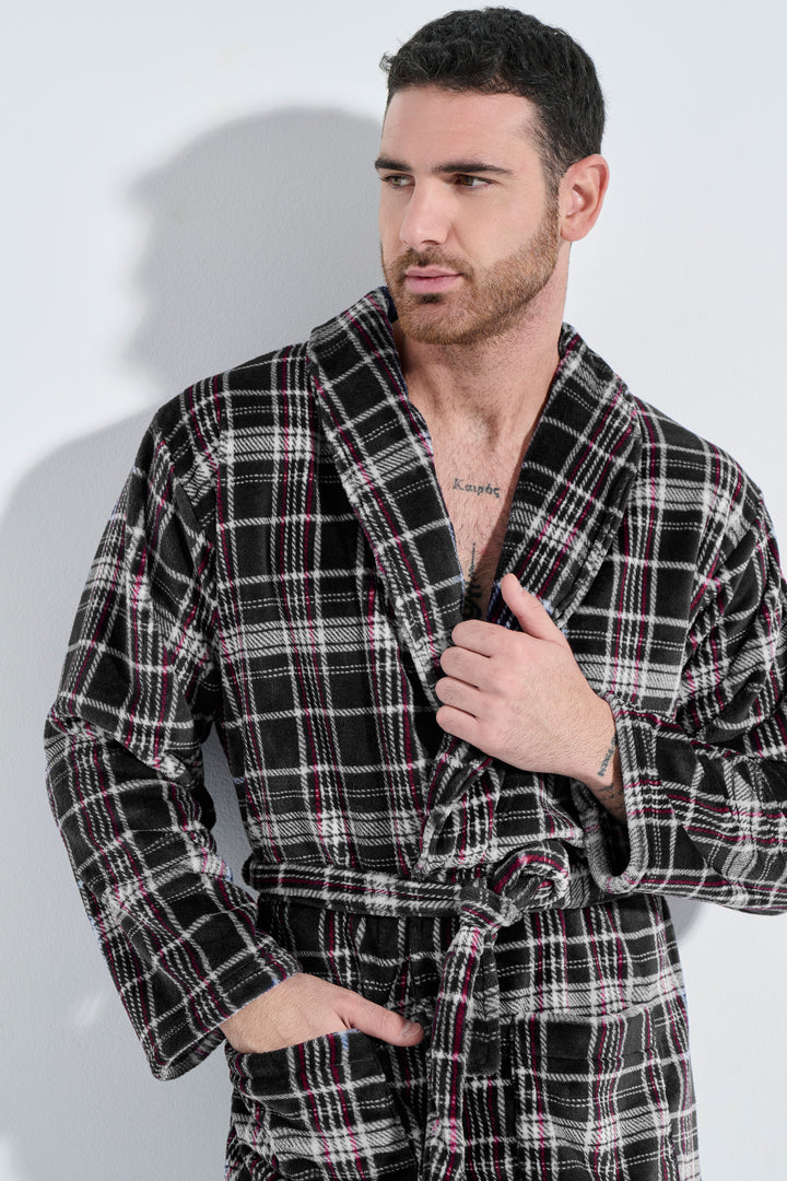 Ρόμπα Σταυρωτή Fleece Καρό (Α5821)