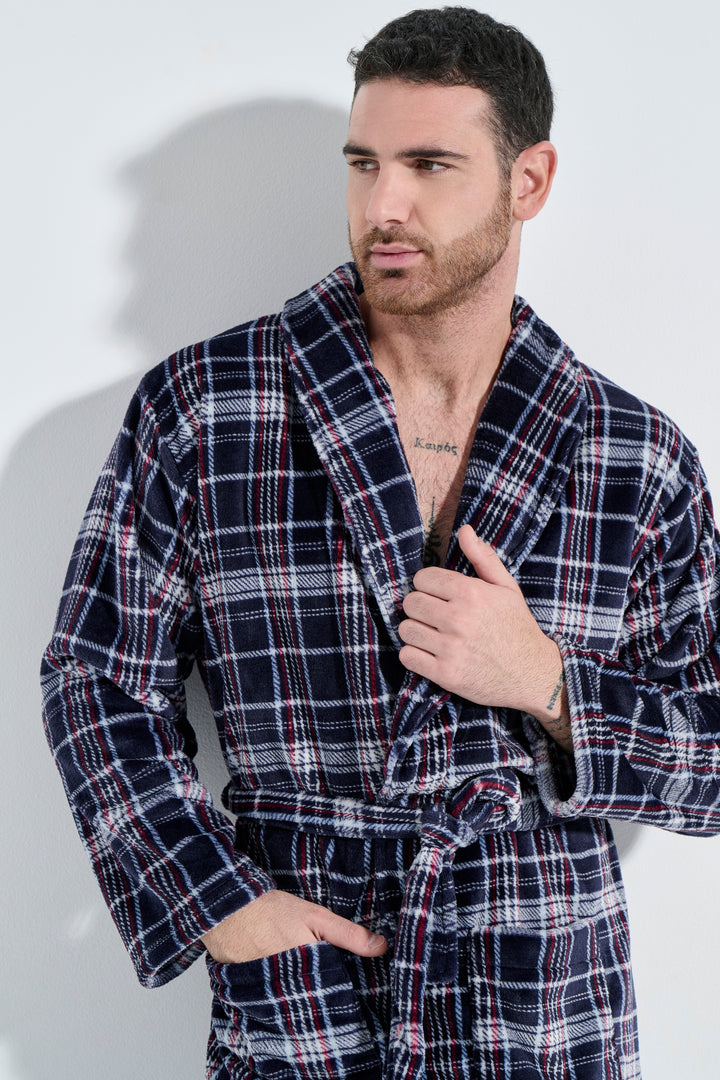 Ρόμπα Σταυρωτή Fleece Καρό (Α5821)